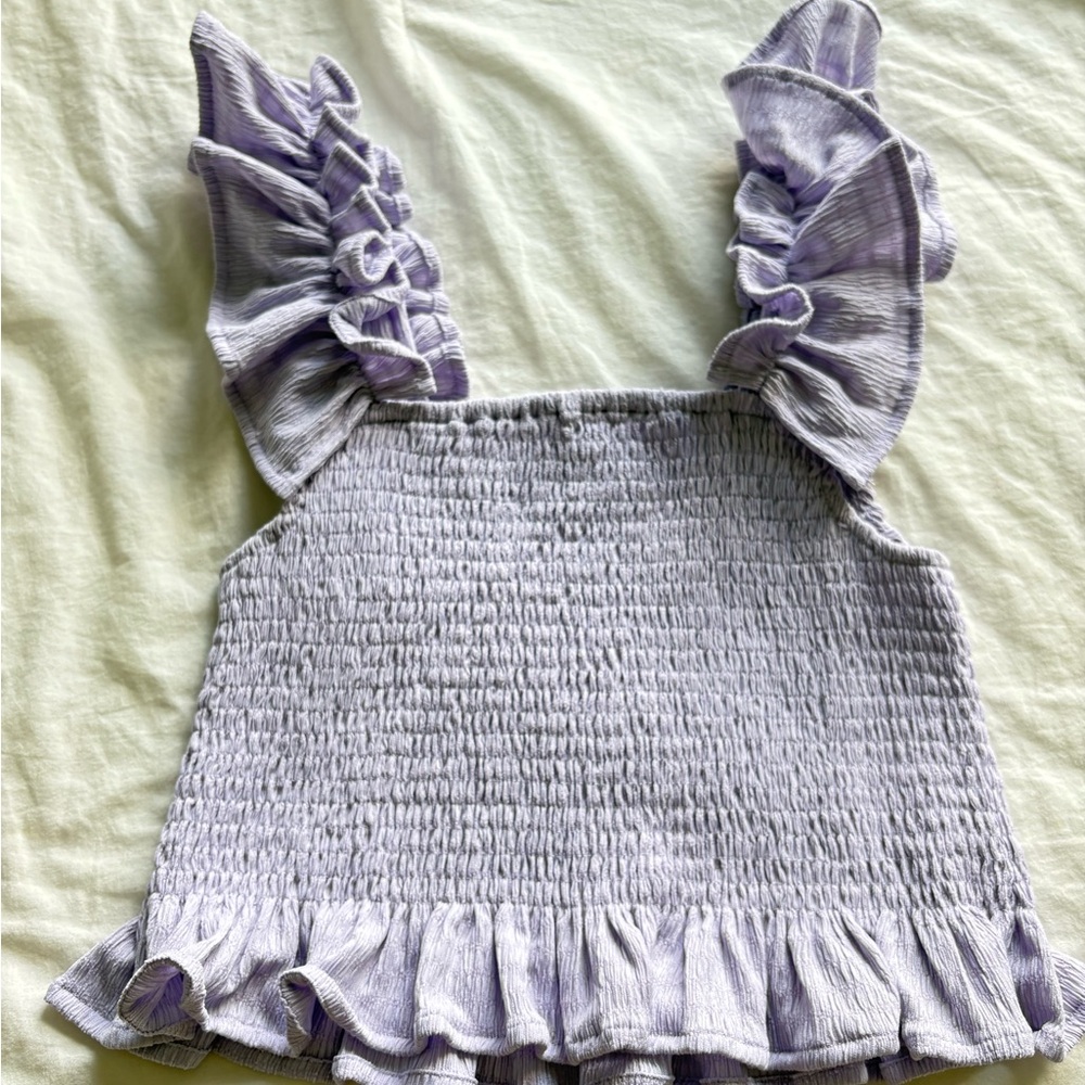 Lavender Ruffle Sleeve Smocked Blouse